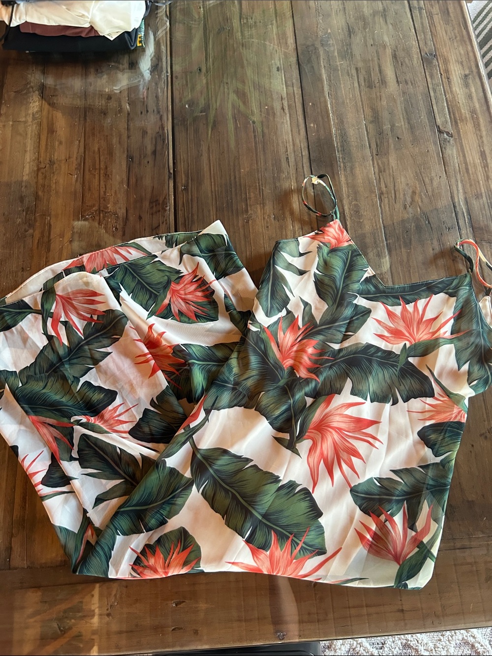 Show Me Your MuMu Coral & Green Tropical Strapless Maxi Dress